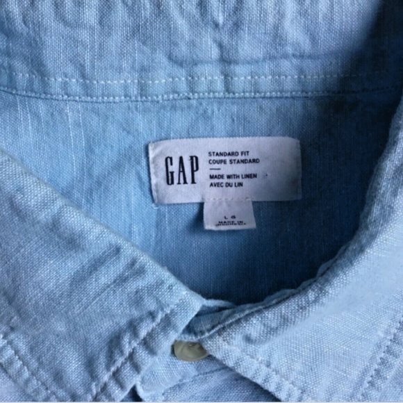 GAP linen & cotton button front light turquoise blue shirt Sz L - Picture 2 of 9